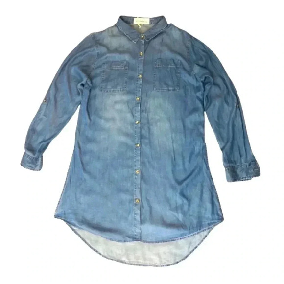 Young hearts run free blue denim shirt dress button front split side nwt large - Picture 2 of 10